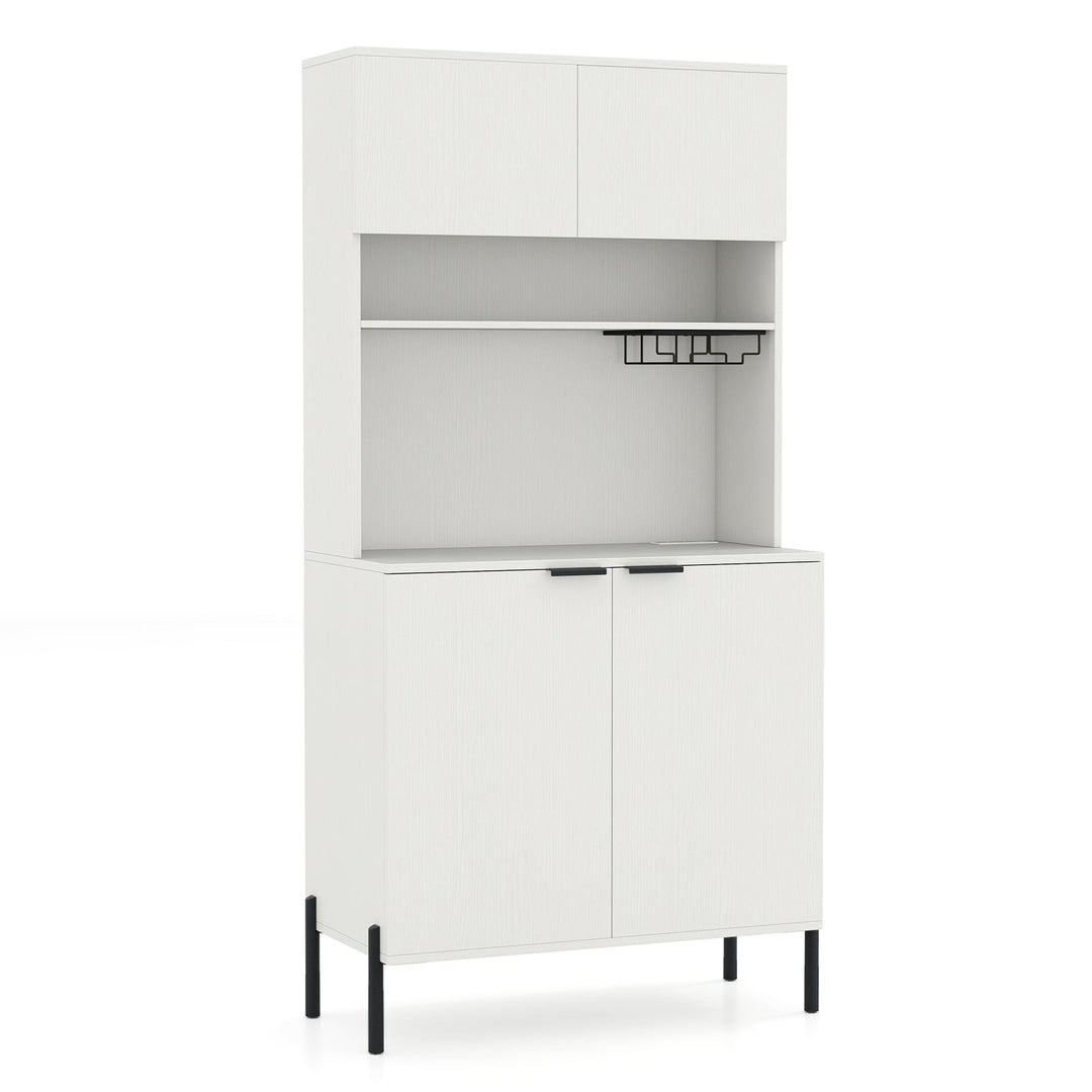 64.5 Inches Tall Kitchen Pantry Cabinet with Charging Station and Wine Glass Rack