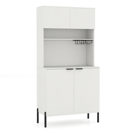 64.5 Inches Tall Kitchen Pantry Cabinet with Charging Station and Wine Glass Rack