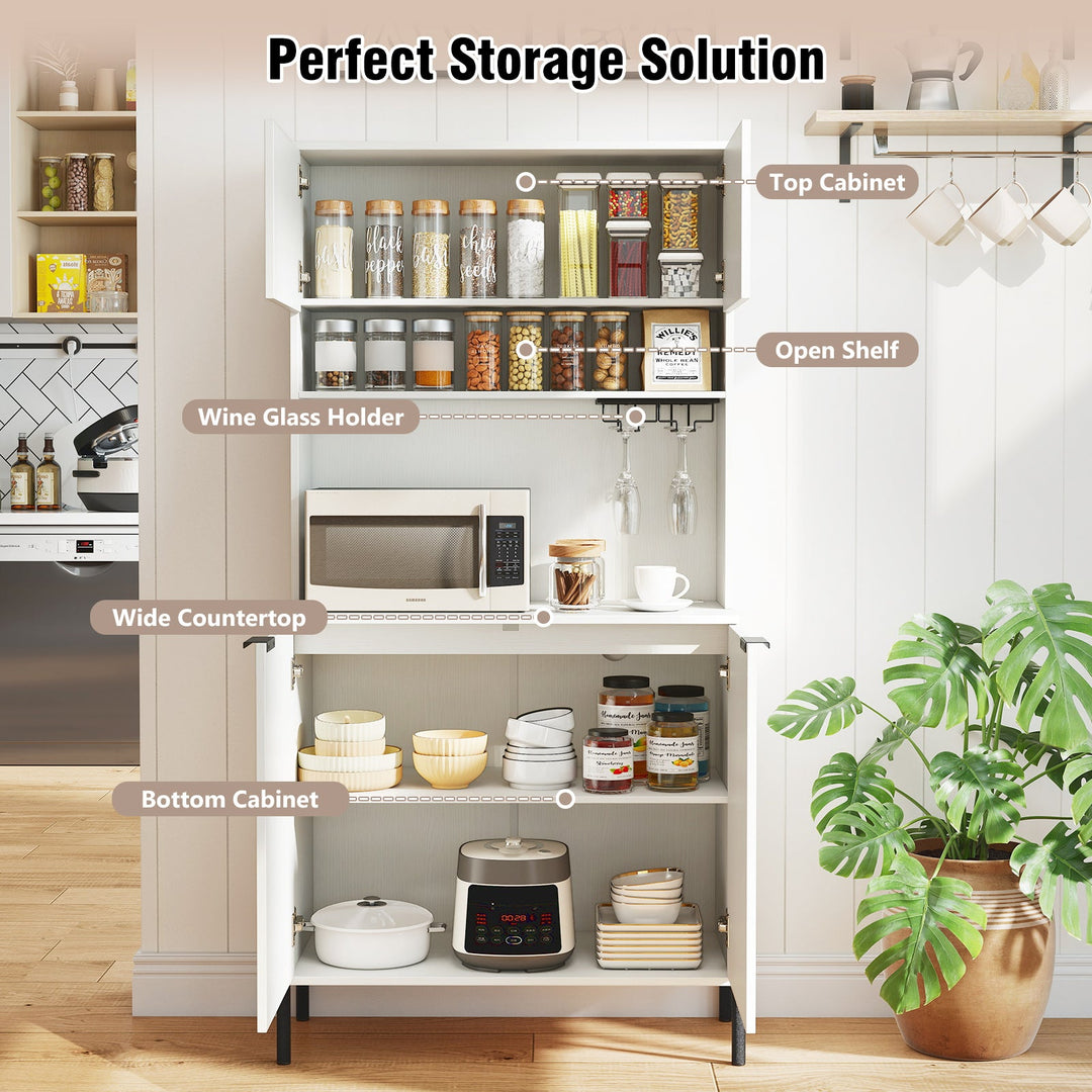 64.5 Inches Tall Kitchen Pantry Cabinet with Charging Station and Wine Glass Rack
