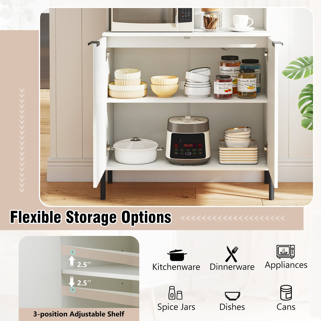 64.5 Inches Tall Kitchen Pantry Cabinet with Charging Station and Wine Glass Rack