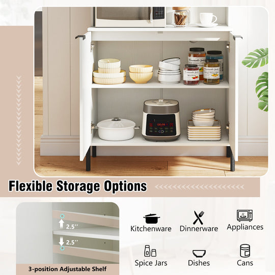 64.5 Inches Tall Kitchen Pantry Cabinet with Charging Station and Wine Glass Rack