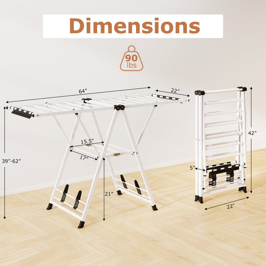 64 Inches Clothes Drying Rack with Height Adjustable Wings