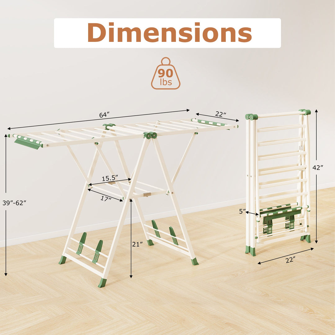 64 Inches Clothes Drying Rack with Height Adjustable Wings