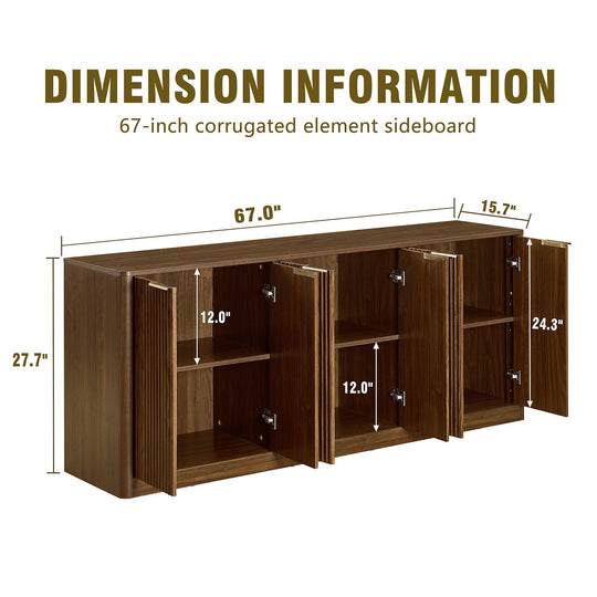 Fluted Sideboard Cabinet with 4-6 Doors and Wood-Grain Top