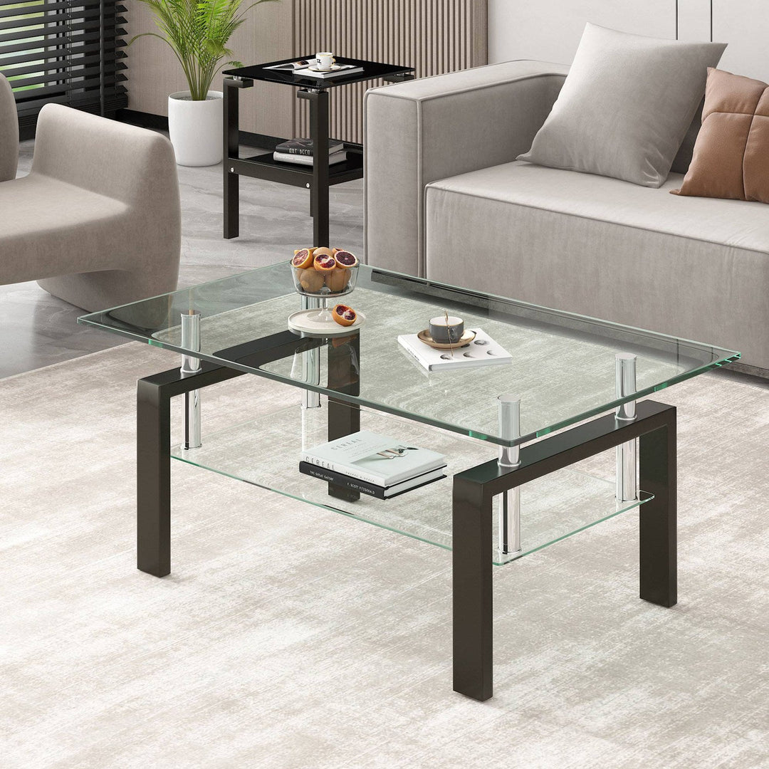 Tempered Glass Coffee Table with 2-Layer Design