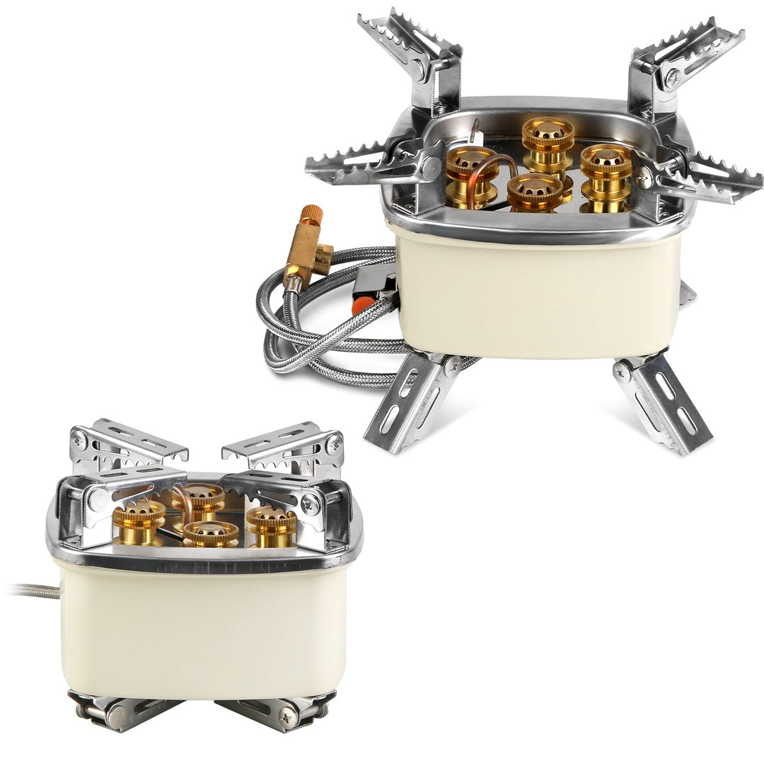 13000W Portable Windproof Camping Stove Five-head Gas Cooking Burner with Piezo Ignition Stepless Flame Control Fit For ISO-butane, Propane, Butane Fu