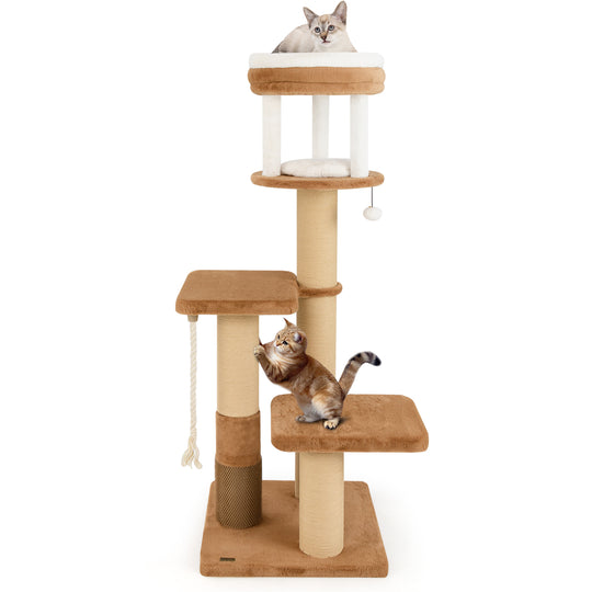 65 Inches Tall Cat Tree with Self-groomer and Removable Cat Bed-Coffee