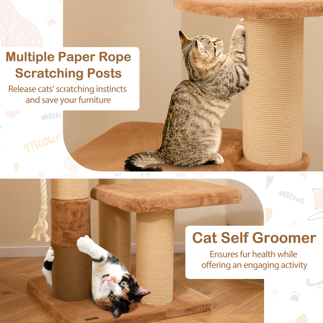 65 Inches Tall Cat Tree with Self-groomer and Removable Cat Bed-Coffee