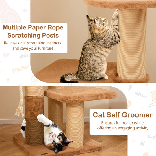 65 Inches Tall Cat Tree with Self-groomer and Removable Cat Bed-Coffee