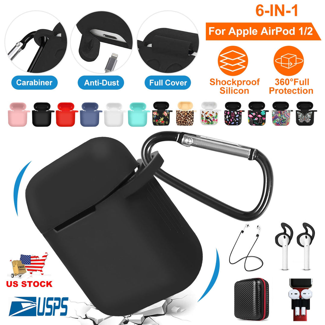 Silicone Case for Apple AirPod 1 2 AirPods Protective Cover Skin w/Strap Ear Hooks Watch Band Holder