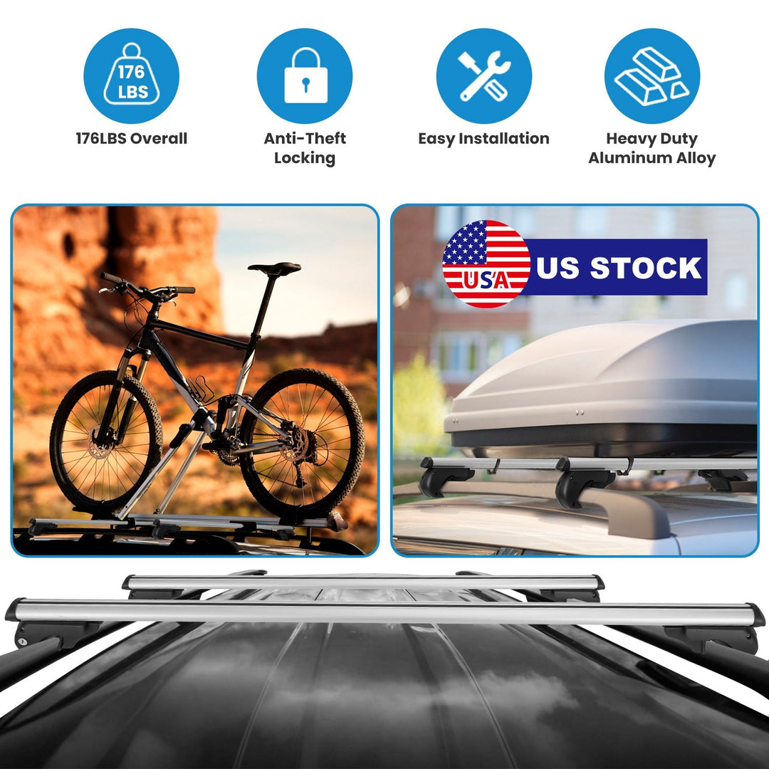 Car Roof Rack Cross Bars Aluminum Cargo Carrier Rooftop Crossbars Luggage Roof Rack Bar with 176lbs Max Load Fits Most Vehicles with Existing Raised S