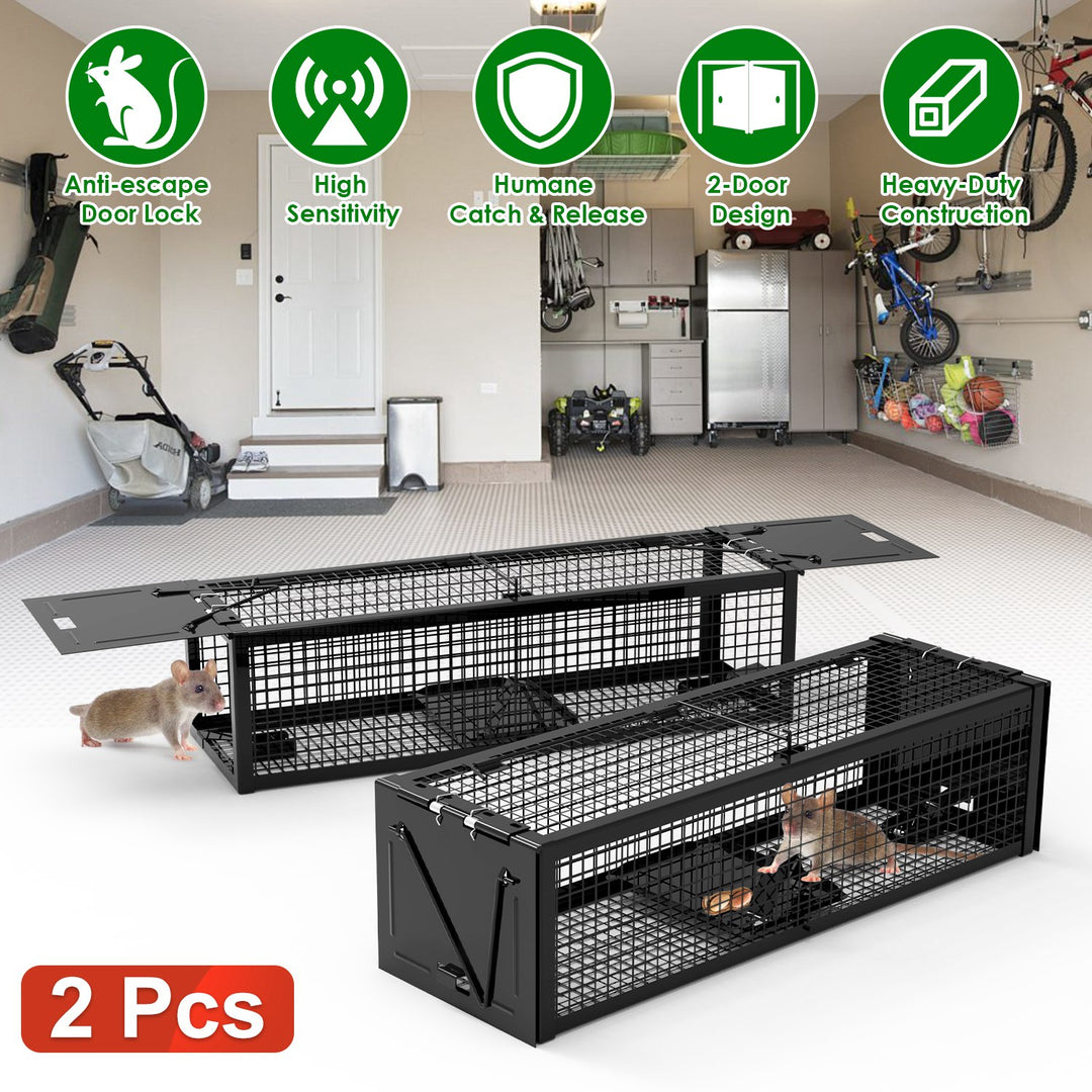 2-Pack Humane Live Rat Trap Cage with Dual Doors