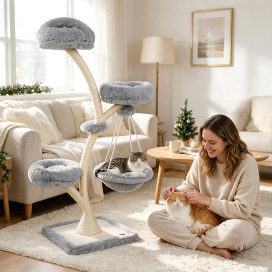 66.5" Multi-Level Modern Cat Tower with Top Perch 2 Beds Hammock and Sisal Posts