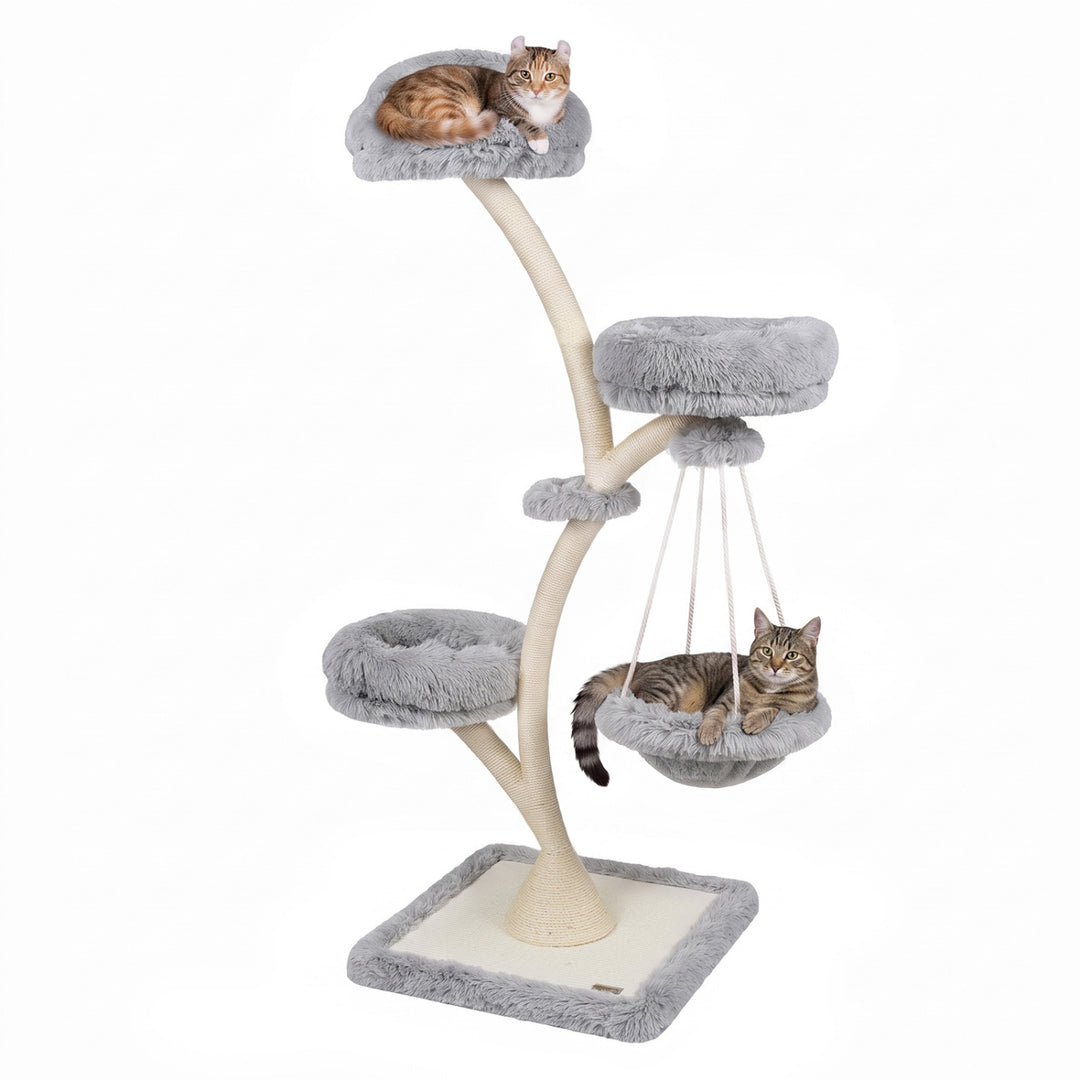 66.5" Multi-Level Modern Cat Tower with Top Perch 2 Beds Hammock and Sisal Posts