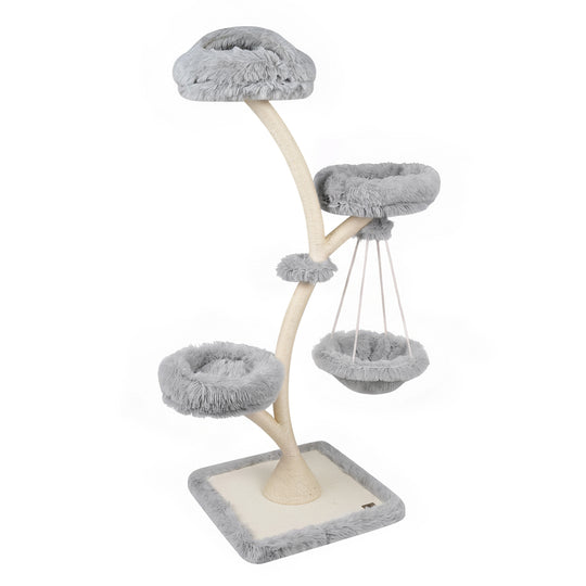 66.5" Multi-Level Modern Cat Tower with Top Perch 2 Beds Hammock and Sisal Posts