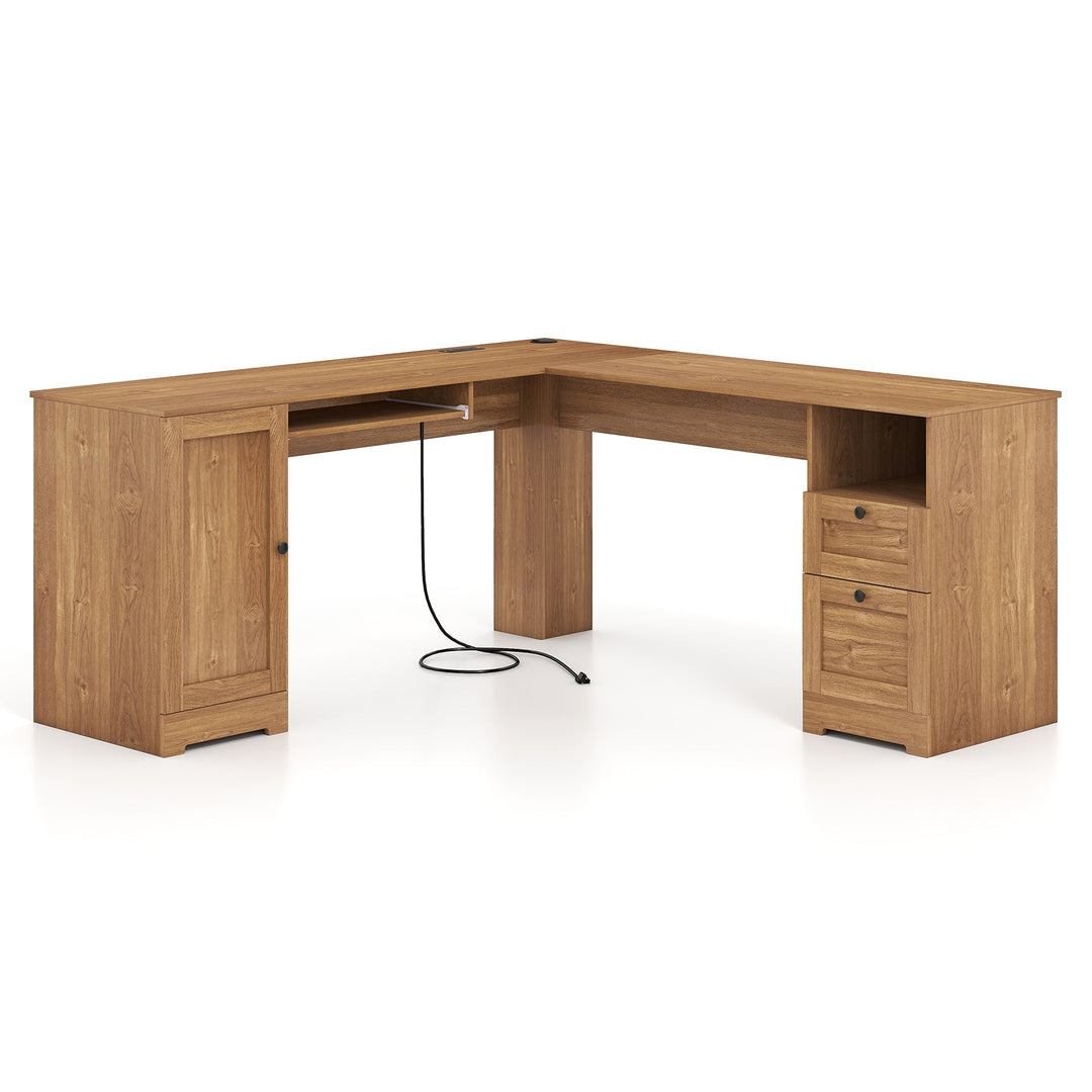 66 Inch L-Shaped Writing Study Workstation Computer Desk with Drawers