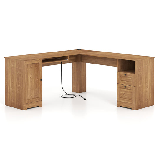 66 Inch L-Shaped Writing Study Workstation Computer Desk with Drawers