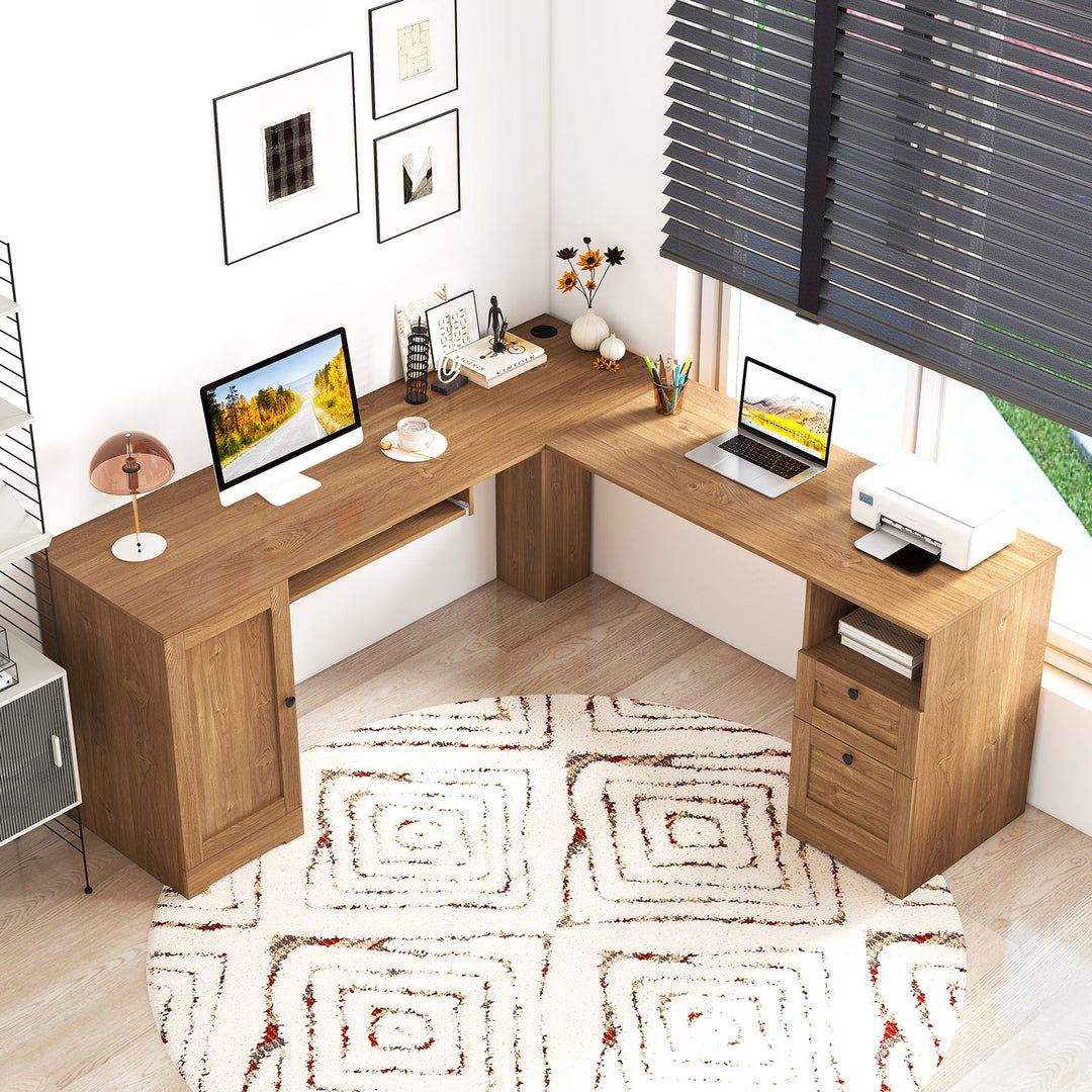 66 Inch L-Shaped Writing Study Workstation Computer Desk with Drawers