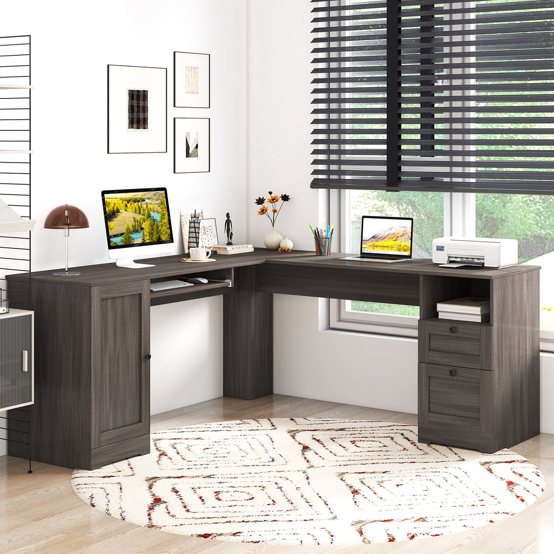 66 Inch L-Shaped Writing Study Workstation Computer Desk with Drawers