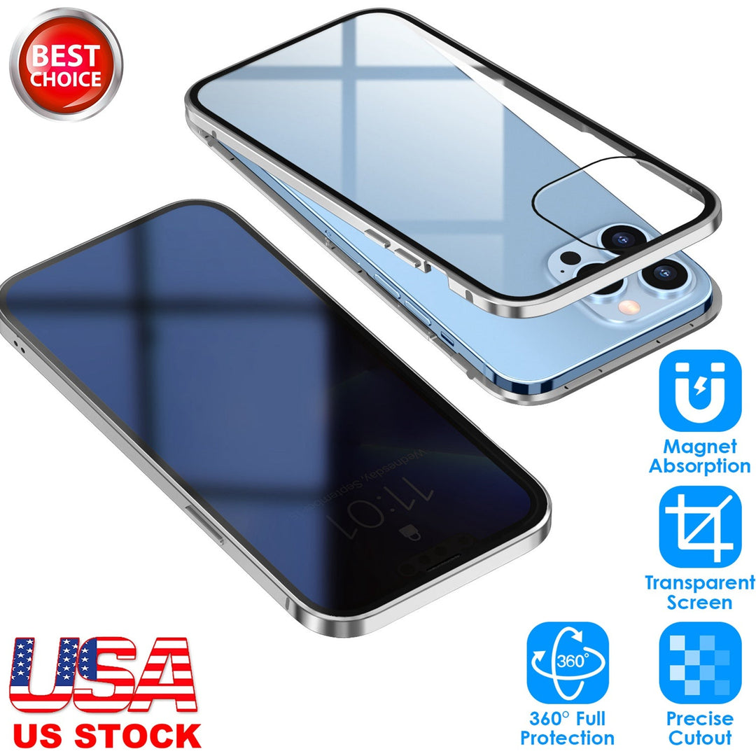 Privacy Magnetic Phone Case 360¡ Full Protection Anti Spy Phone Cover Double Sided Tempered Glass Magnet Absorption Fit for IOS Phone 14 Plus