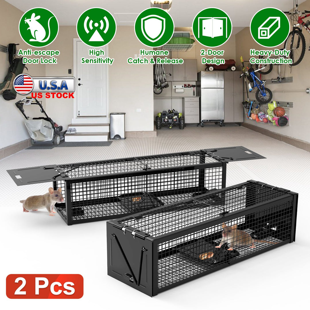 2-Pack Humane Live Rat Trap Cage with Dual Doors