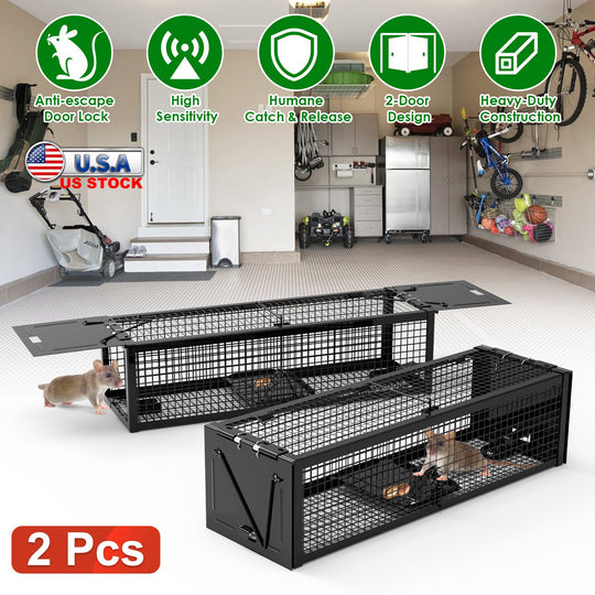 2-Pack Humane Live Rat Trap Cage with Dual Doors