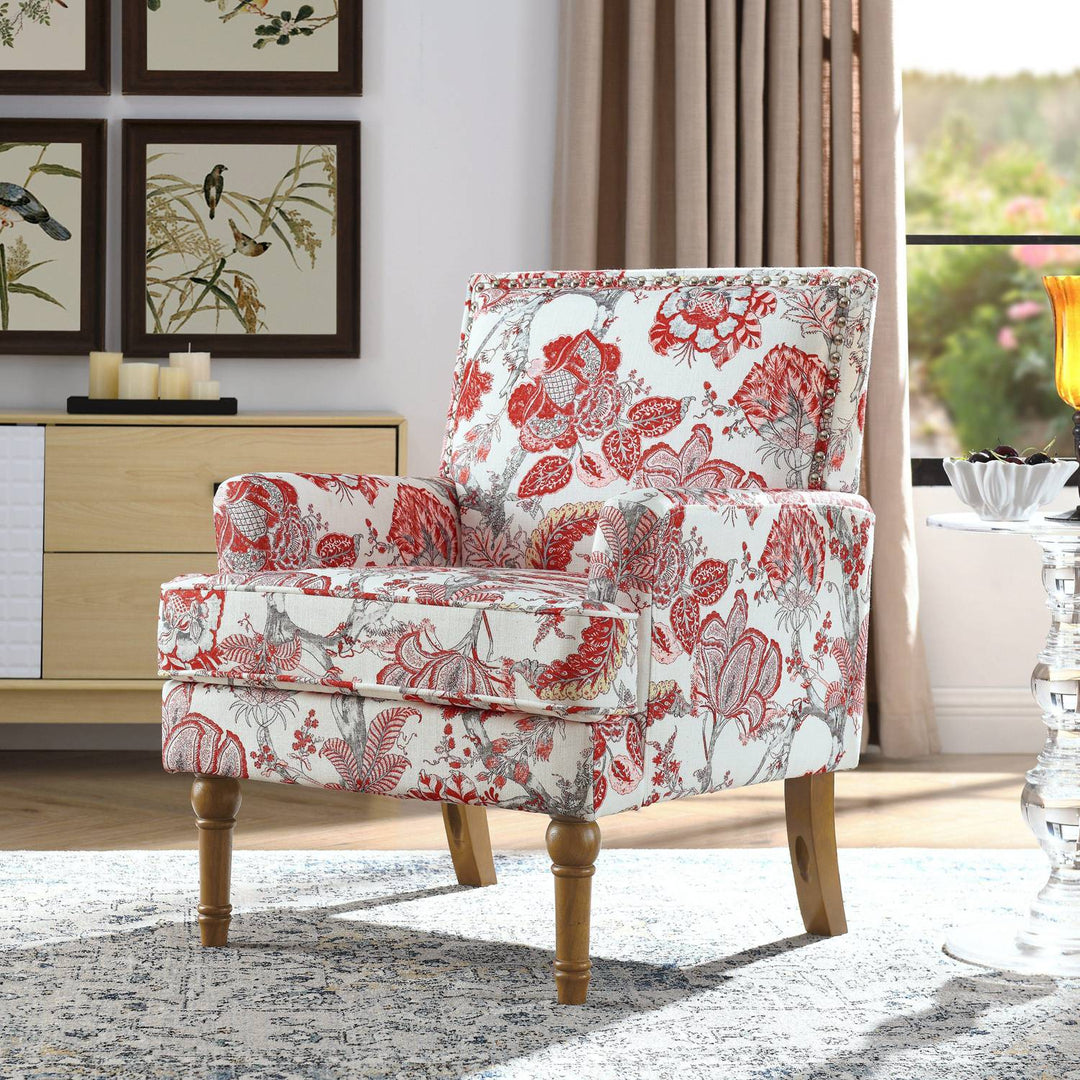 Floral Upholstered Accent Chair with Nailhead Trim