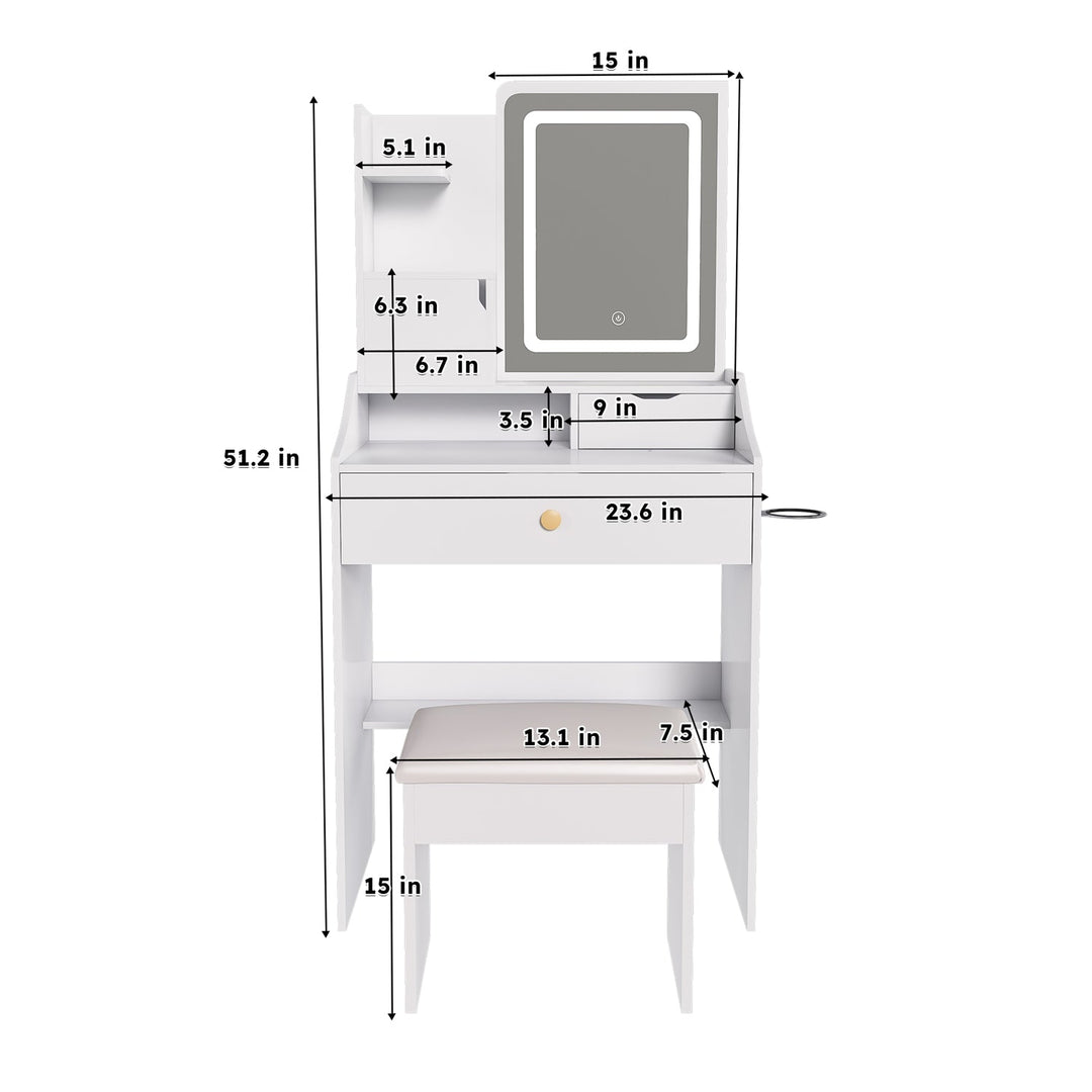 White Vanity Desk Set with LED Lighted Mirror & Padded Stool
