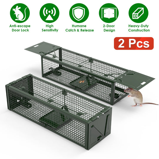 2-Pack Humane Live Rat Trap Cage with Dual Doors