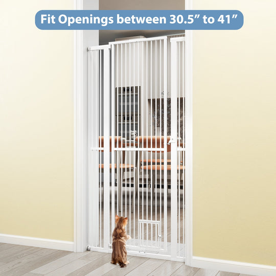 67.5" Extra Tall Pet Gate Heavy-Duty Metal Cat Gate with 30.5"-41" Wide Opening-White