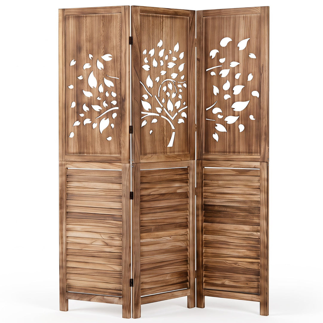 3-Panel Folding Room Divider 67" with Tree Cutout Design