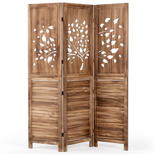 3-Panel Folding Room Divider 67" with Tree Cutout Design