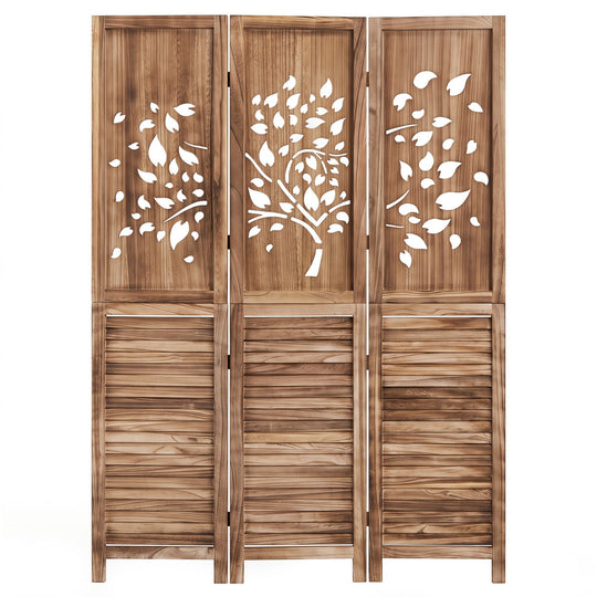 3-Panel Folding Room Divider 67" with Tree Cutout Design