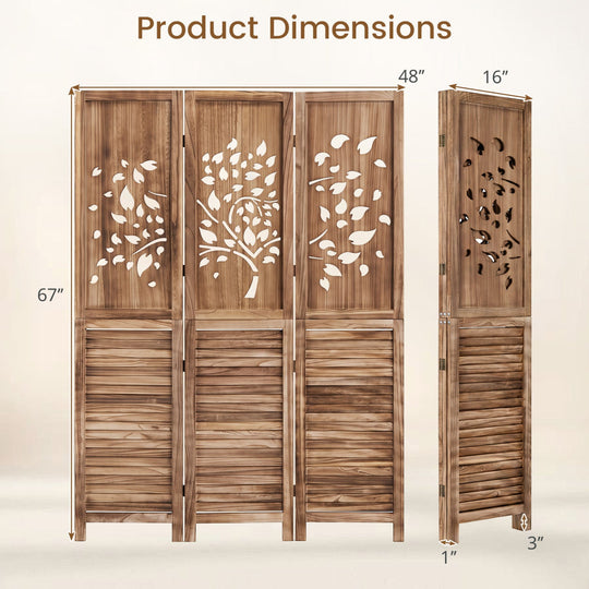 3-Panel Folding Room Divider 67" with Tree Cutout Design