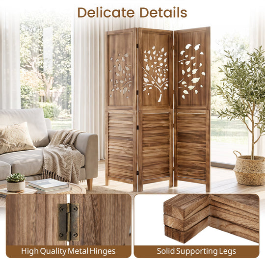 3-Panel Folding Room Divider 67" with Tree Cutout Design