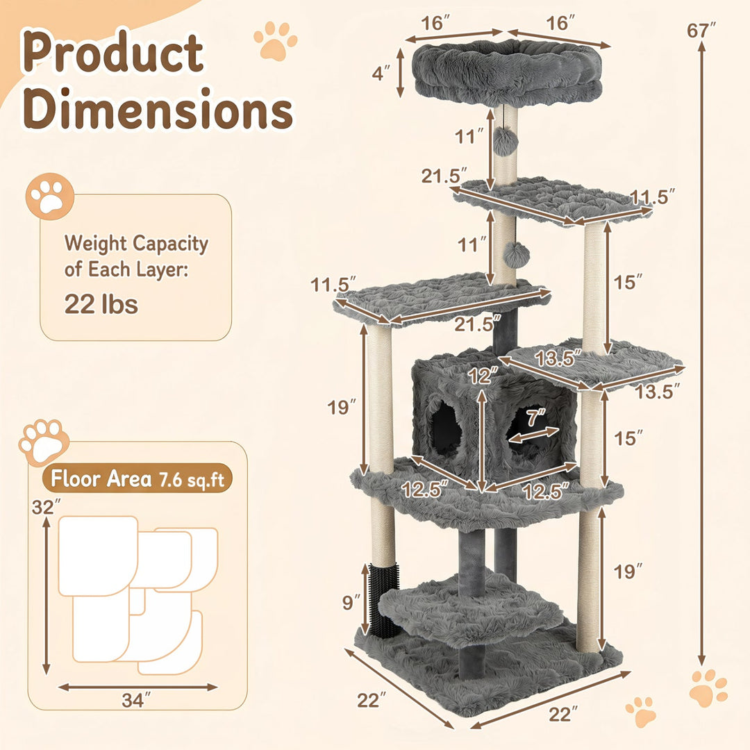 Multi-Level Cat Tree 67 Inch with Condo and Perch