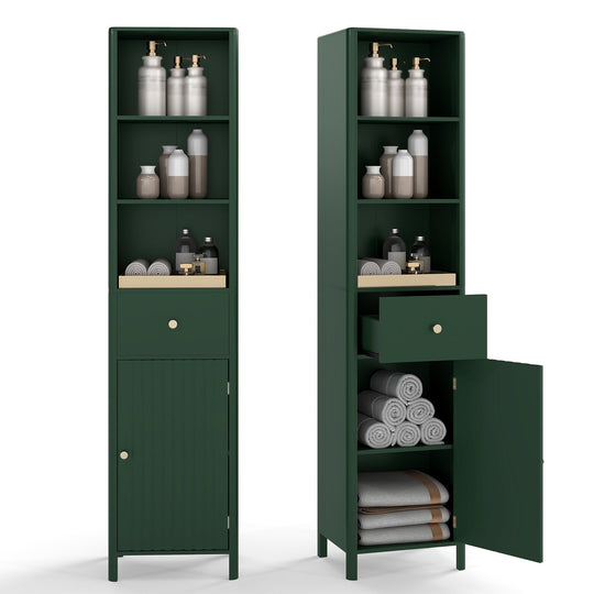 67 Inch Tall Bathroom Cabinet Narrow Floor Cabinet with Fluted Door