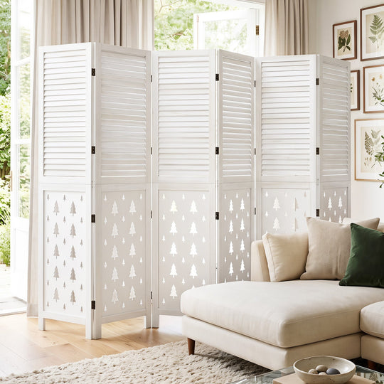 6-Panel Wood Room Divider with Tree Pattern - 67" Tall