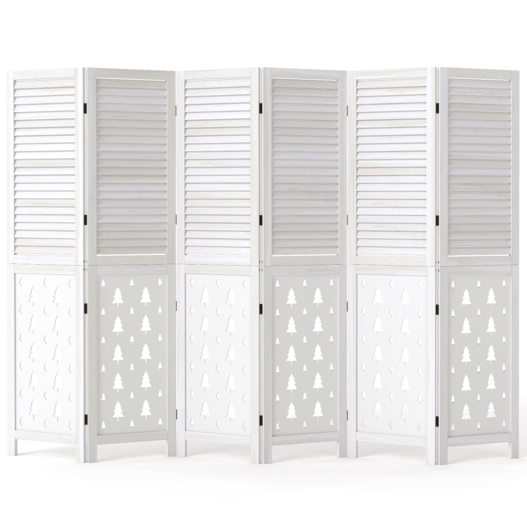 6-Panel Wood Room Divider with Tree Pattern - 67" Tall