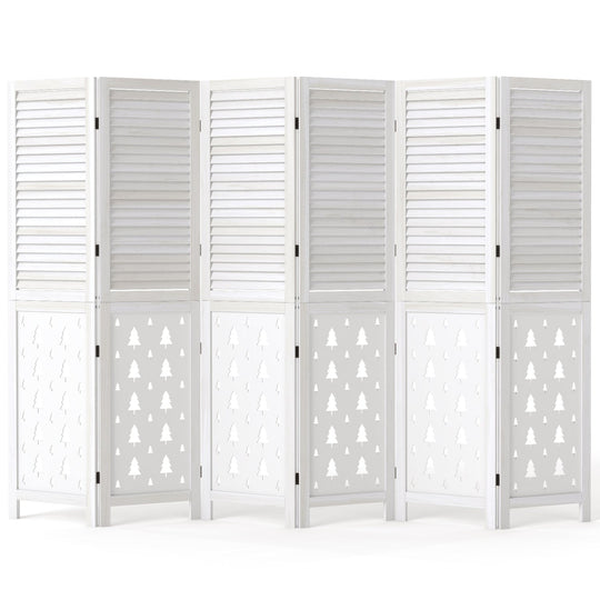 6-Panel Wood Room Divider with Tree Pattern - 67" Tall