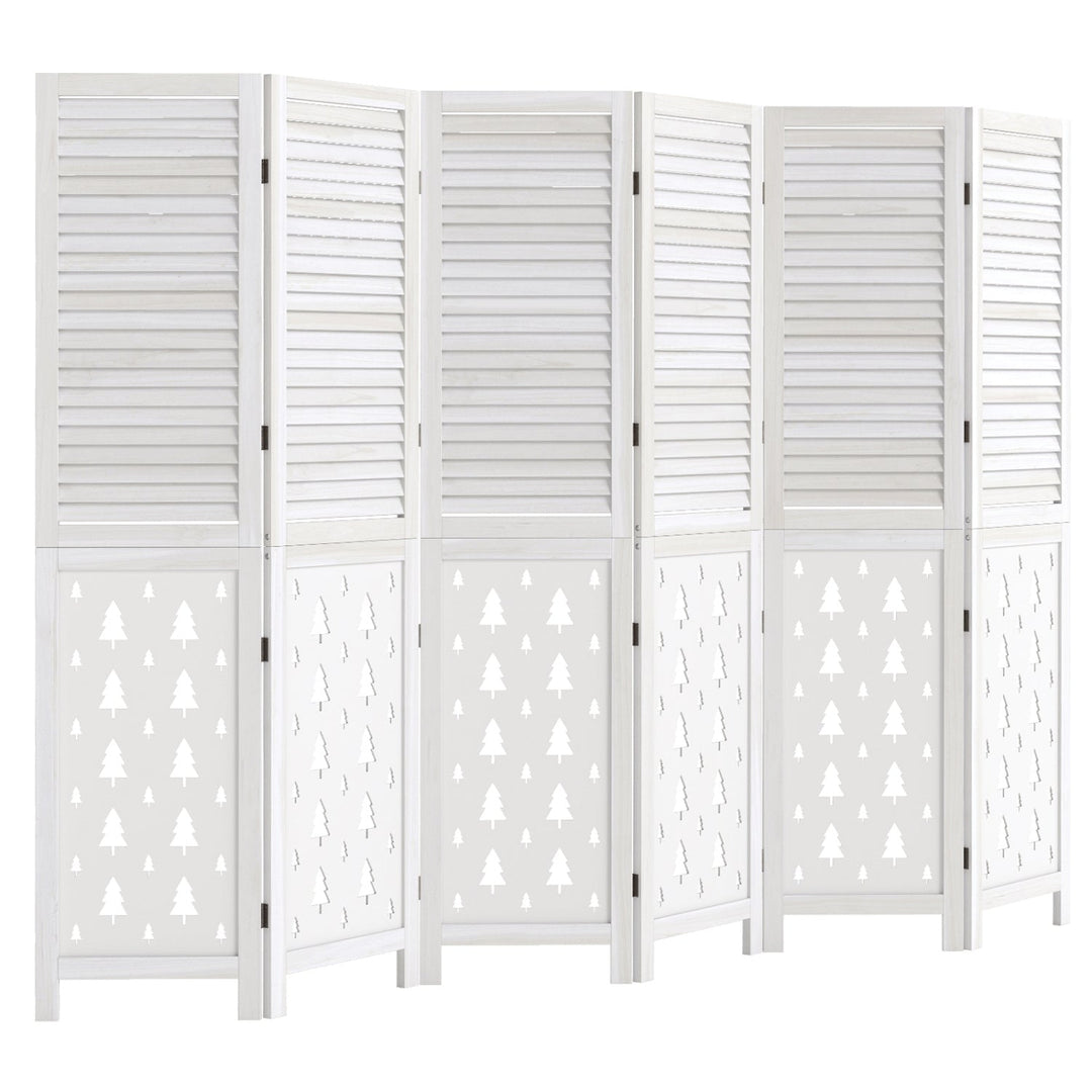 6-Panel Wood Room Divider with Tree Pattern - 67" Tall