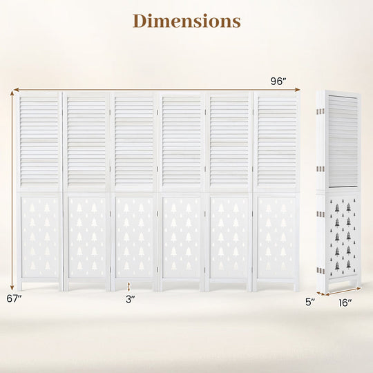 6-Panel Wood Room Divider with Tree Pattern - 67" Tall