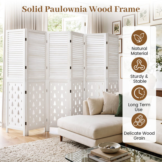 6-Panel Wood Room Divider with Tree Pattern - 67" Tall