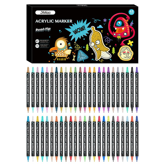 Dual Tip Acrylic Paint Markers Set - Water-Based & Quick-Dry