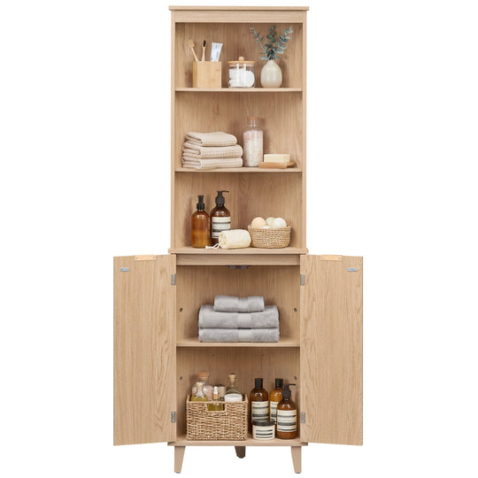 68 Inch Tall Corner Cabinet with Fluted Doors for Bathroom