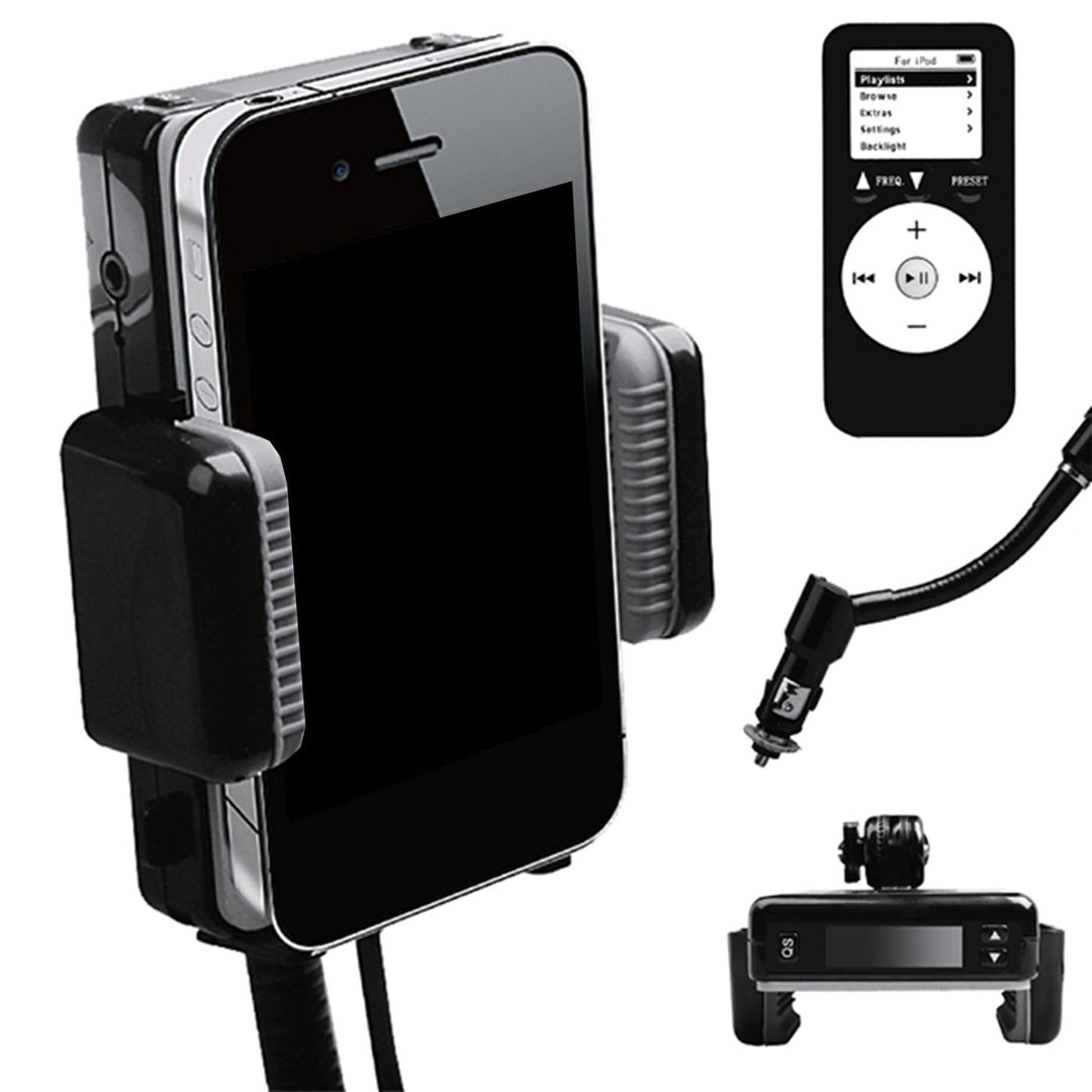 FM Transmitter Hands-free Car Charger W/ Remote Control Phone Stand 3.5 mm Headphone Jack Gooseneck Holder Fit For Smart Phone iPod MP3