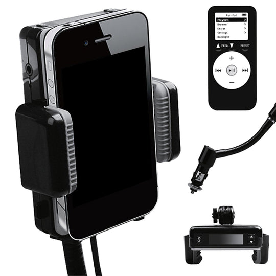 FM Transmitter Hands-free Car Charger W/ Remote Control Phone Stand 3.5 mm Headphone Jack Gooseneck Holder Fit For Smart Phone iPod MP3