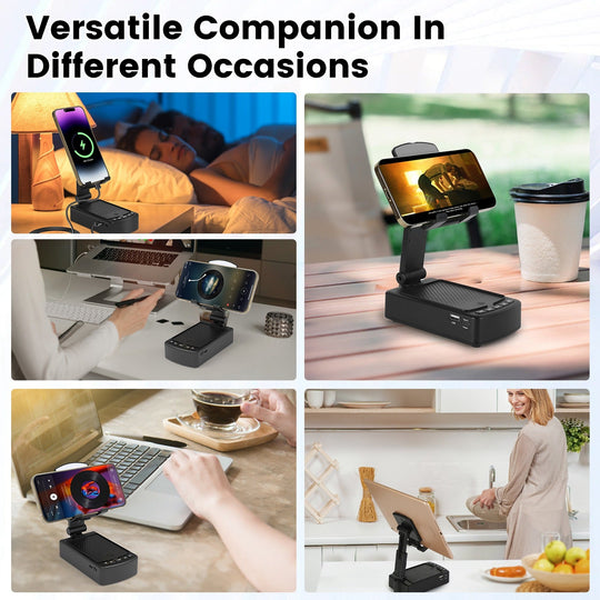 Portable Foldable Phone Stand with HD Wireless Speaker & Power Bank