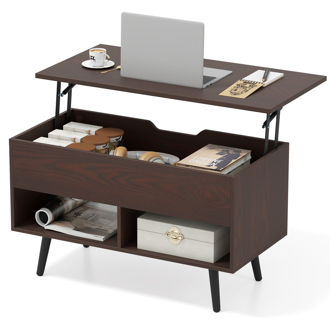 31.5 Inch Lift-Top Coffee Table with Hidden Storage and 2 Open Shelves