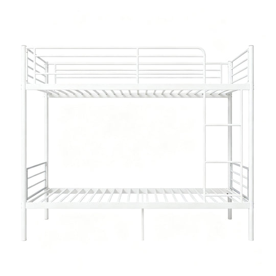 Twin Over Twin Metal Bunk Bed with Ladder and Guardrails